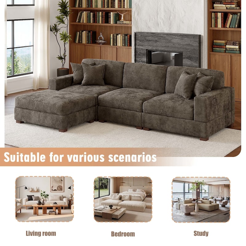 Oversized Chenille Modular Sectional Sofa Living Room Set with Ottoman