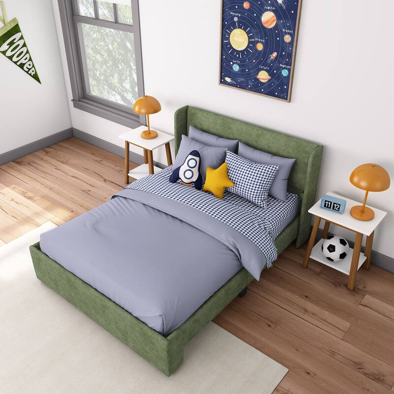 Max and Lily Full-Size Upholstered Bed with Rectangular Headboard - Green