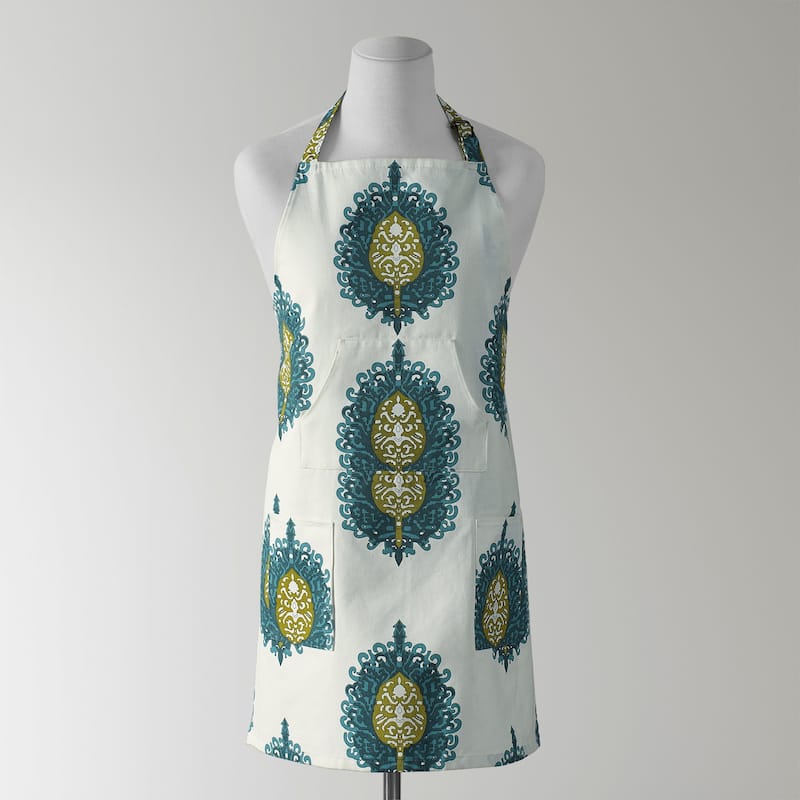 Exclusive Fabrics Mayan Printed Cotton Apron - 27 X 34 - Mayan Teal