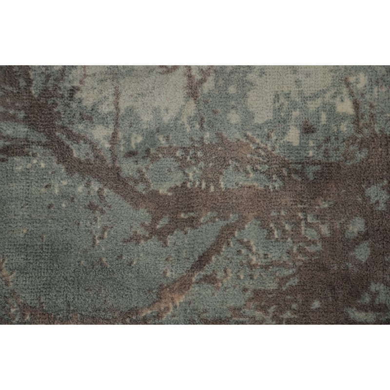 Hand Knotted Oriental Viscose Silk Carpet Modern Pictorial Green Abstract Area Rug - 7' 3'' X 5' 3''