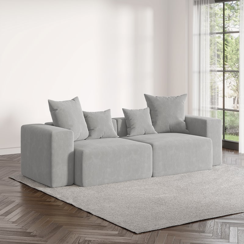 2 Set Oversized Corduroy Sectional Sofa Square Arm