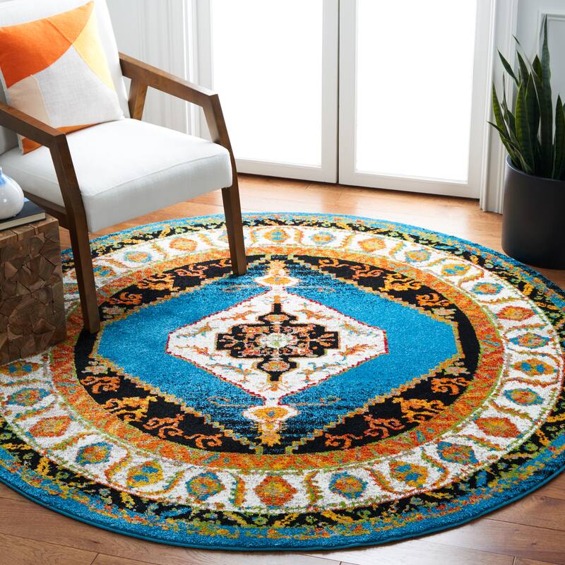 SAFAVIEH Vintage Hamadan Friedchen Rug - 6'7" Round - Blue/Ivory
