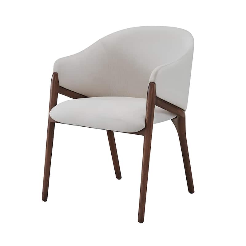 Cream Fabric Wing Back Solid Wood Armchair with Brown Legs for Dining Room - 22" x 22" x 31” (D x W x H)