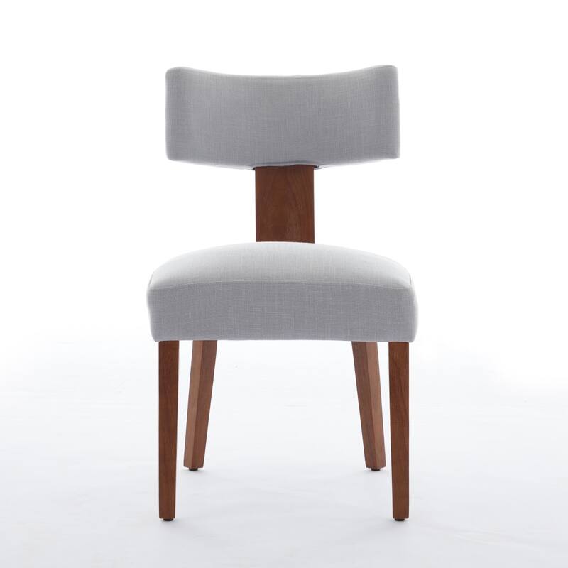 Set of 2 Upholstered Dining Chairs with Curved Backrest, Wooden Legs