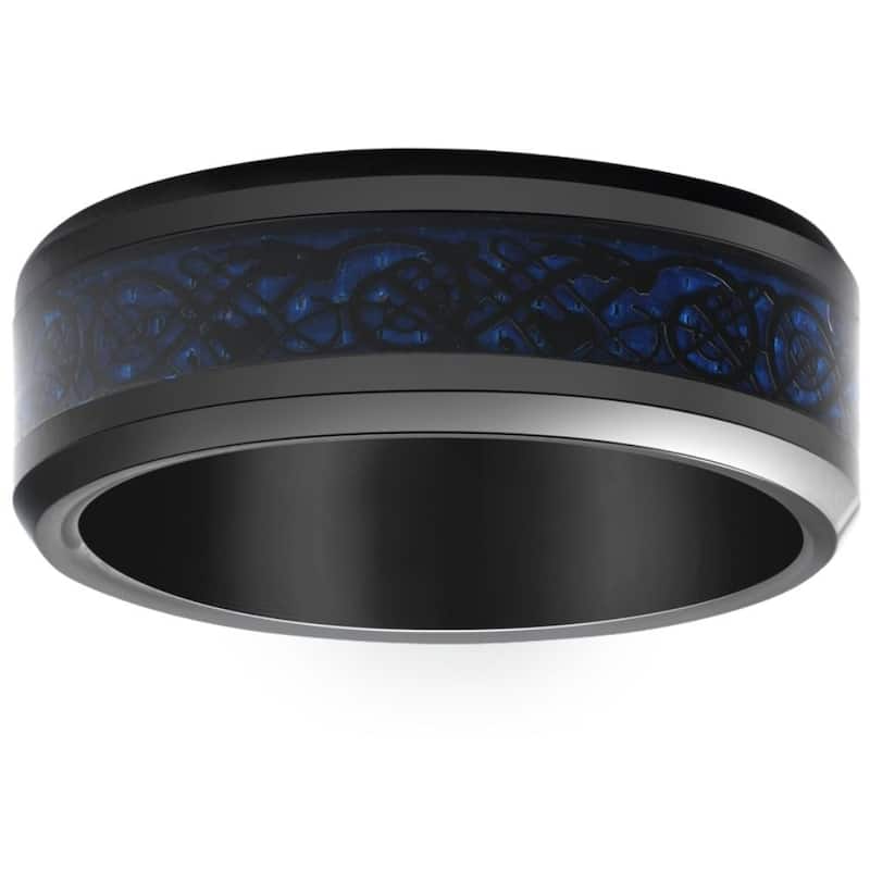Bliss Diamond Men's Black Dragon Black Tungsten Ring 8mm Wedding Band Comfort Fit Ring