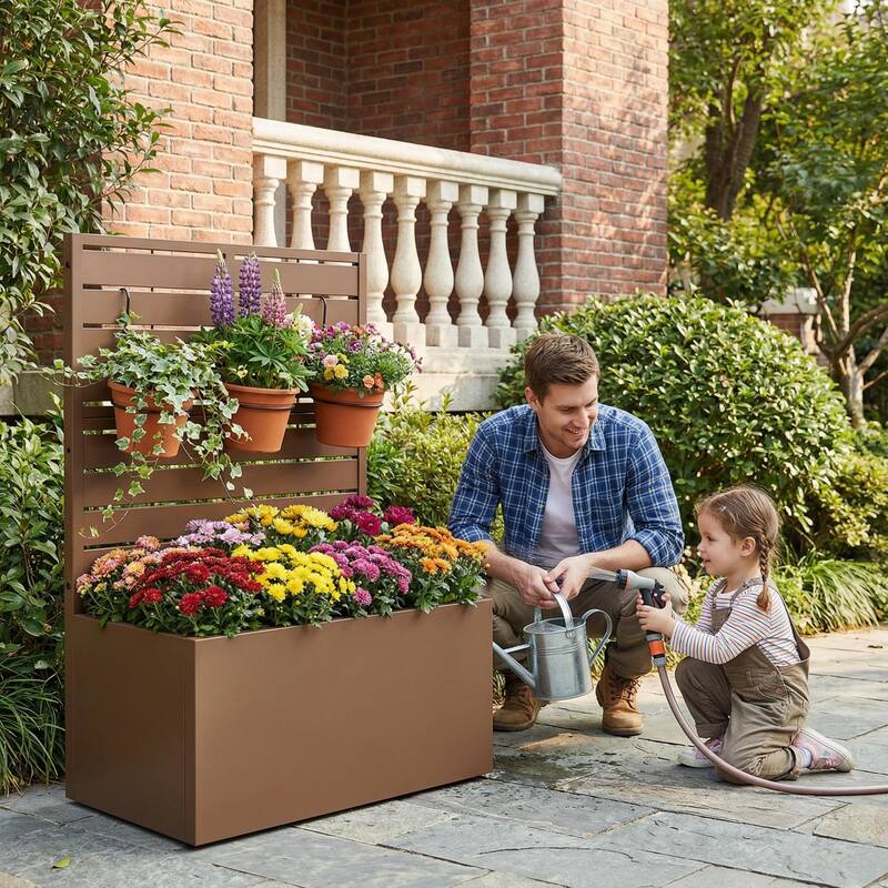 Galvanized Planter Box with Trellis & Privacy Screen