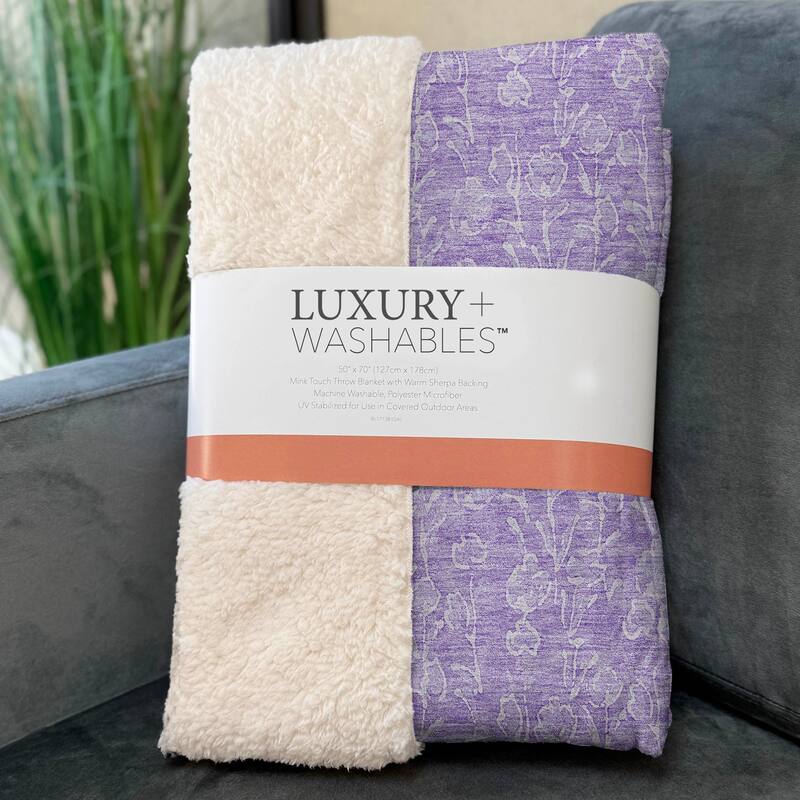 Premium Machine Washable Modern Floral Sherpa Throw Blanket