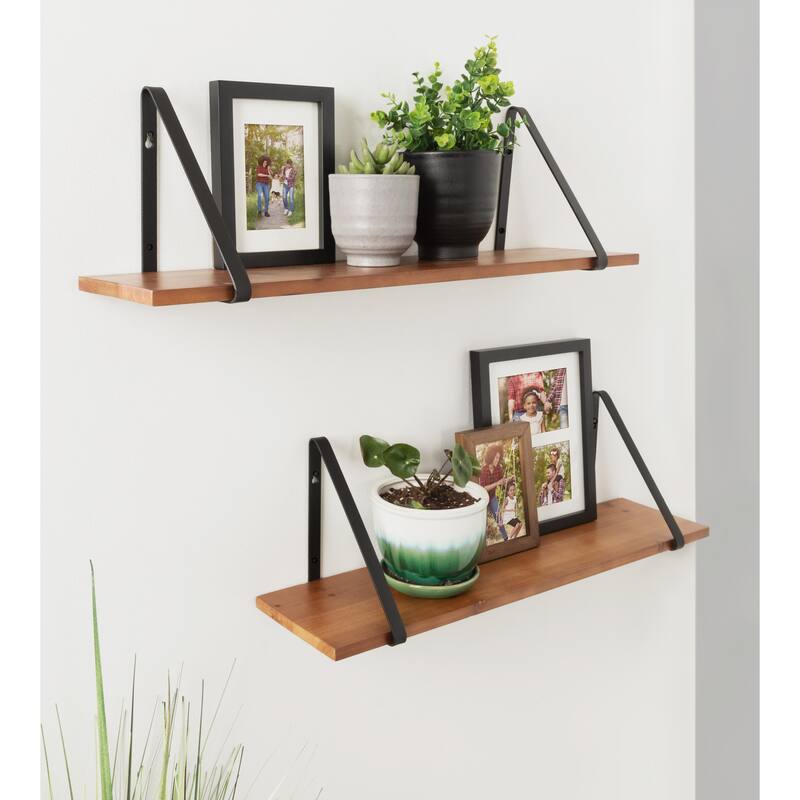 Kate and Laurel Soloman Wood 2 Piece Shelves with Metal Brackets
