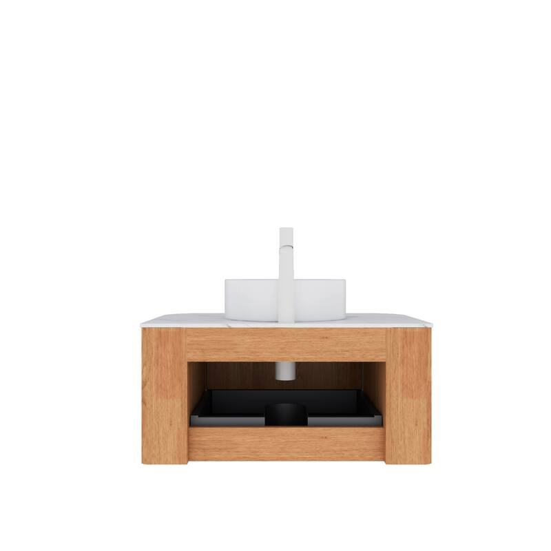 Walnut 24/30/36inch Bathroom Vanity with White Ceramic Vessel Sink, Wall Mounted Floating