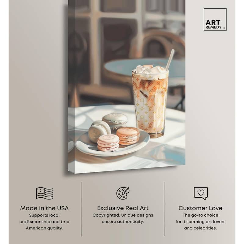 Glam Iced Coffee and Macarons Canvas by Art Remedy, Gallery Wrapped