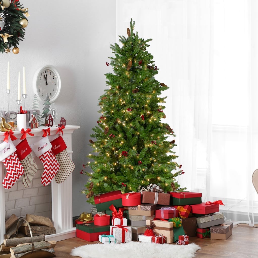 7.5' Pre-Lit Mixed Winter Berry Pine Artificial Christmas Tree - Clear Lights