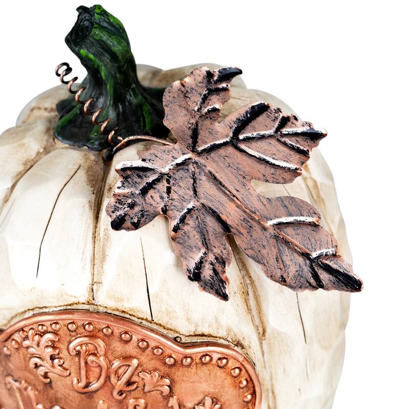 Fall Harvest "Be Joyful" "Be Thankful" Pumpkin Decorations - 7.75" - Set of 2