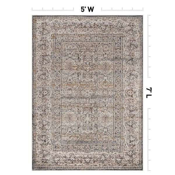 dimension image slide 1 of 7, World Rug Gallery Vintage Border Stone Gray Indoor High-Low Area Rug