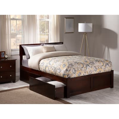 Orlando Full Platform Bed with Footboard and 2 Bed Drawers in Walnut
