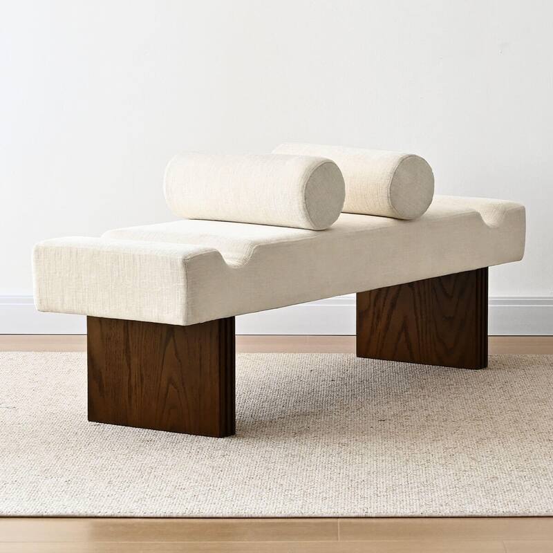 60" Upholstered Bedroom and Entryway Bench with Bolster Pillows