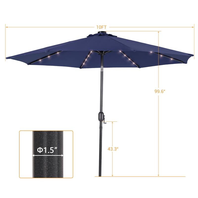 LIVOOSUN 10Ft Solar-powered Large Round Outdoor Patio Market Umbrella with Crank