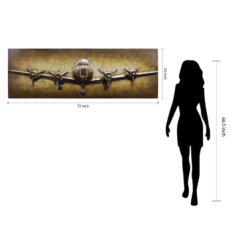 "Airplane" Mixed Media Iron Hand Painted Dimensional Wall Art Sculpture