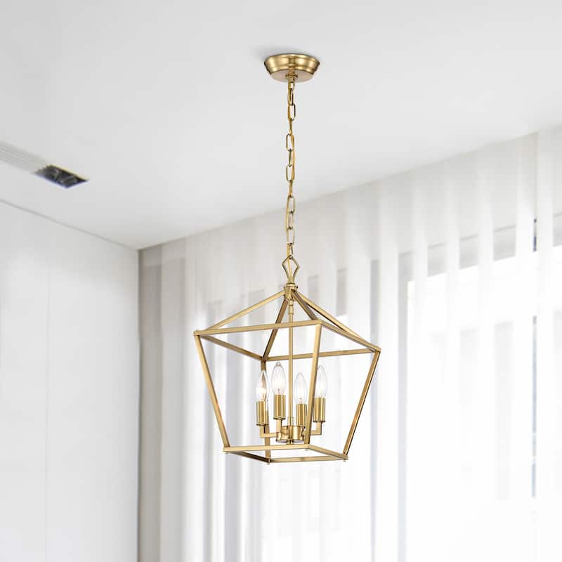 Gold Finish 4-Light 12 in. Modern Lantern Cage Pendant