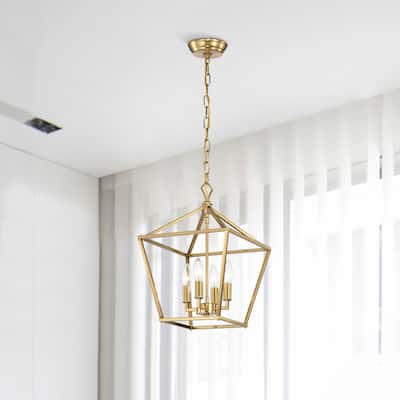 Gold Finish 4-Light 12 in. Modern Lantern Cage Pendant