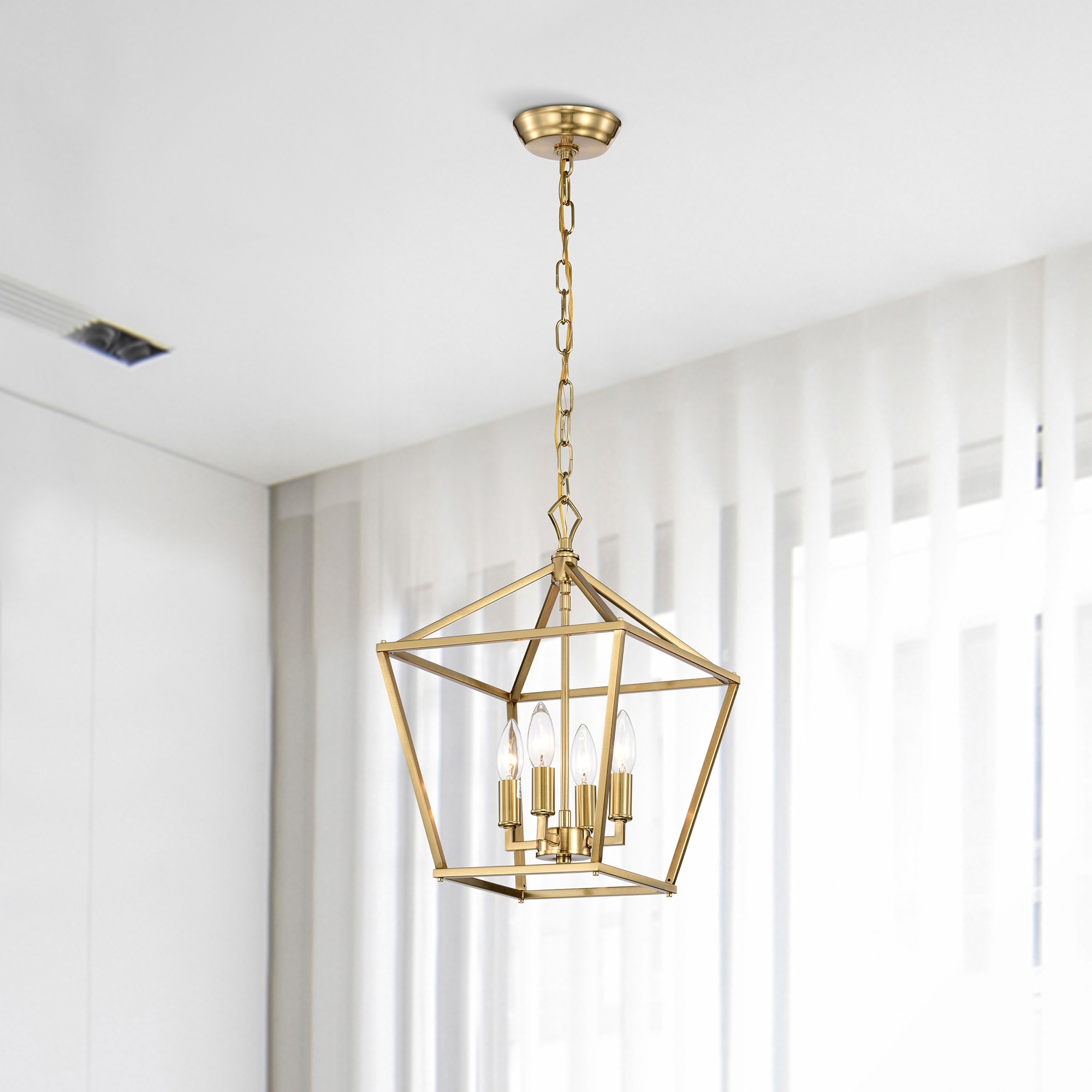 Gold Finish 4-Light 12 in. Modern Lantern Cage Pendant