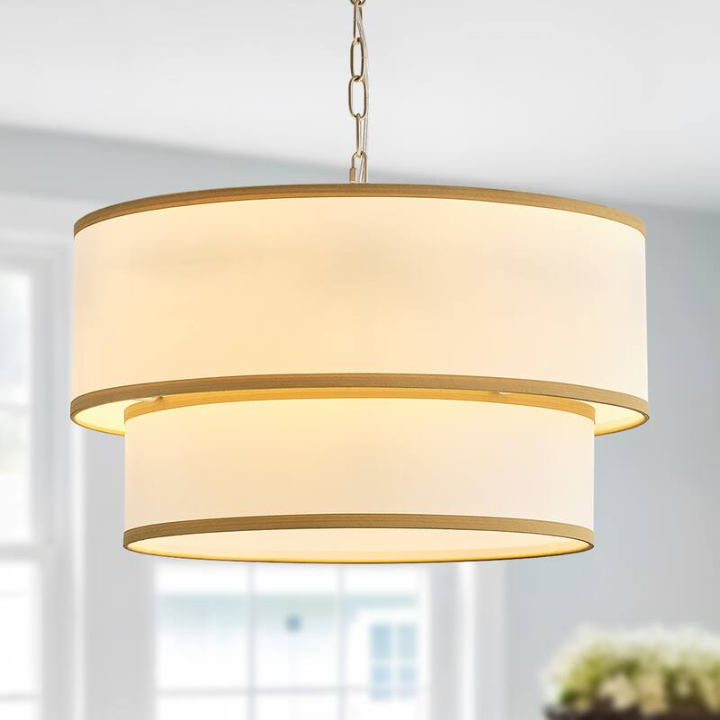Starsky 5-Light White Fabric Drum Chandelier