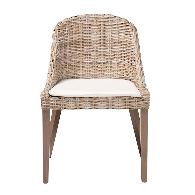 bali & pari Lara Bohemian Grey Kubu Rattan and Mahogany Wood Dining Chair