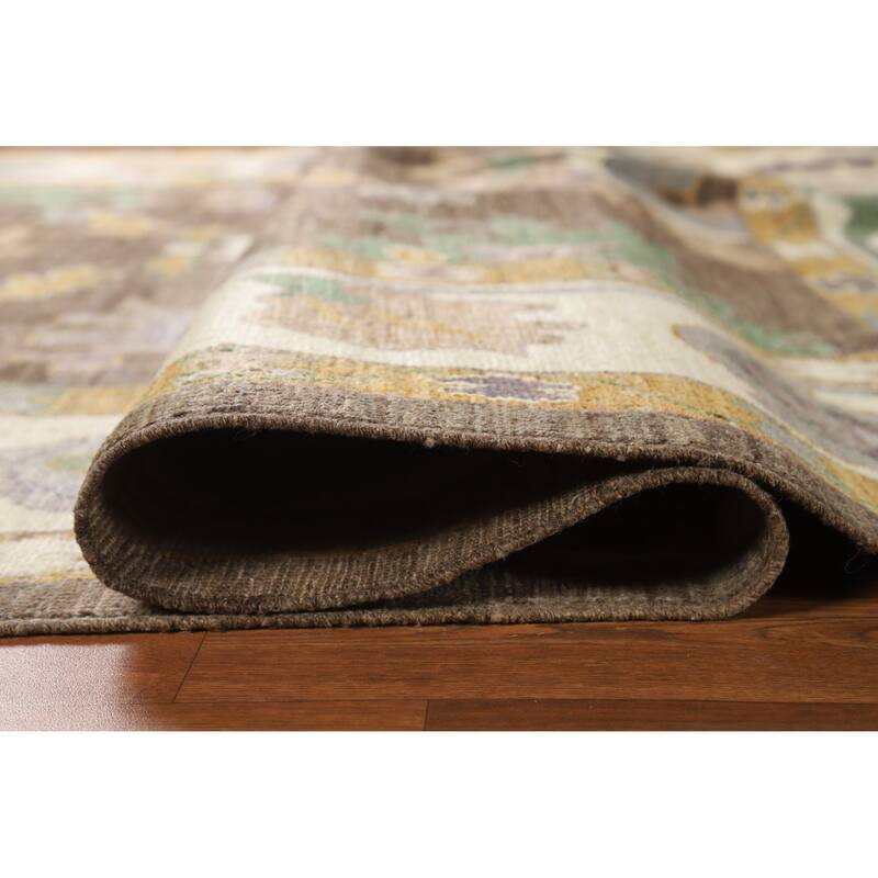 Hand Knotted Oriental 100% Wool Carpet Transitional All-Over Brown Oushak Area Rug - 8' 9'' X 6' 4''