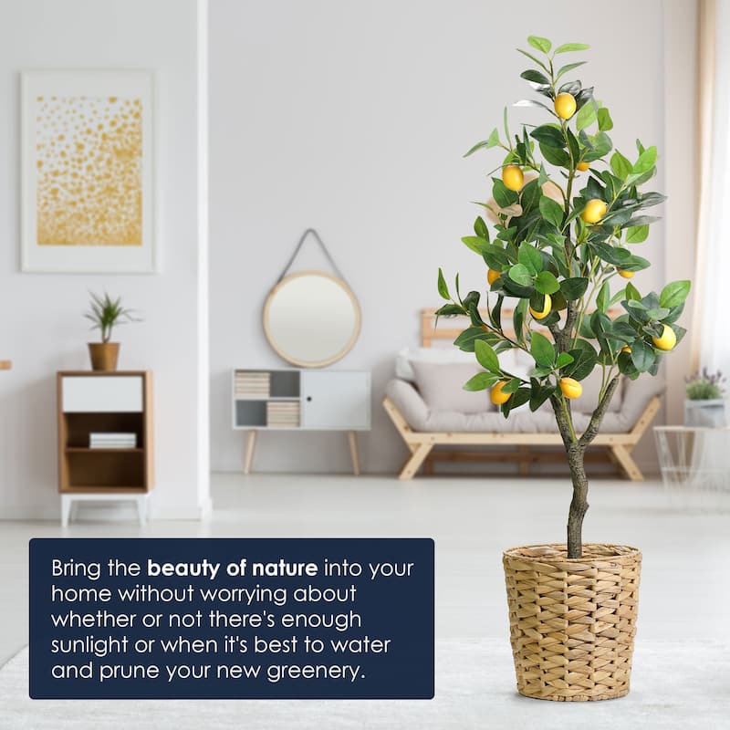 American Art Decor Artificial Faux Tree in White Tapered Ceramic Pot