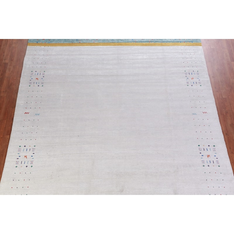 Silver Gray Gabbeh Rug Hand-Knotted Wool Carpet - 9'4" x 12'1"