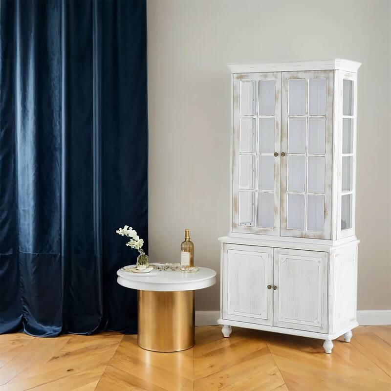 3-Sided Display Cabinet with Glass Doors, 77.5" Adjustable Display Shelf with Cabinet, Display Case for Trophies, Collectibles