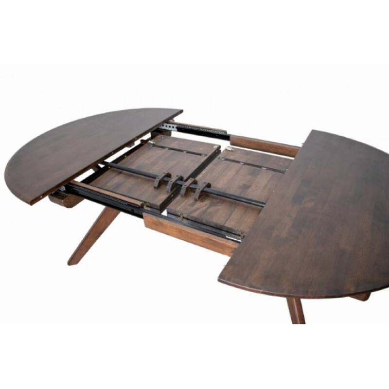Mikie 47-79 Inch Dining Table, Extendable Brown Full Solid Wood Top