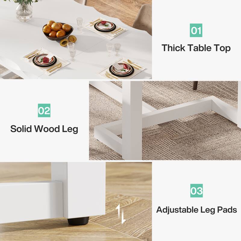62.2-inch Rectangular Dining Table with Solid Wood Legs for Kitchen