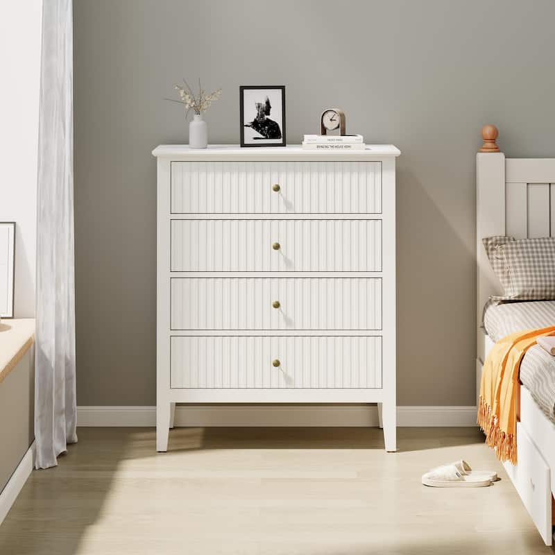 White Fluted 4 Drawer Dresser For Bedroom