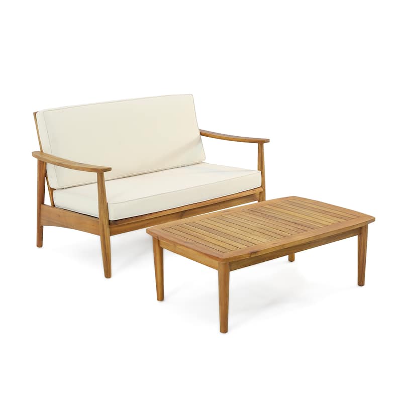 Willowbrook Outdoor Acacia Loveseat and Coffee Table by Christopher Knight Home