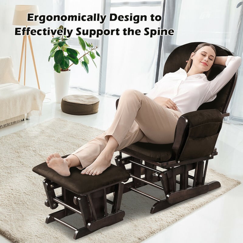 Gymax Glider and Ottoman Cushion Set Wood Baby Nursery Rocking Chair