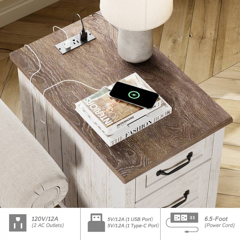 Nightstand End Table With Charging Station for Living Room Bedroom