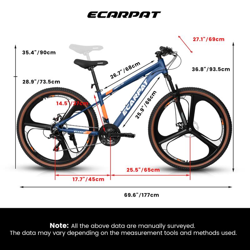 Ecarpat 27.5 Inch Mountain Bike, 21 Speed with Dual Disc Brakes, Front Suspension Fork, High Carbon Steel Frame for Men & Women