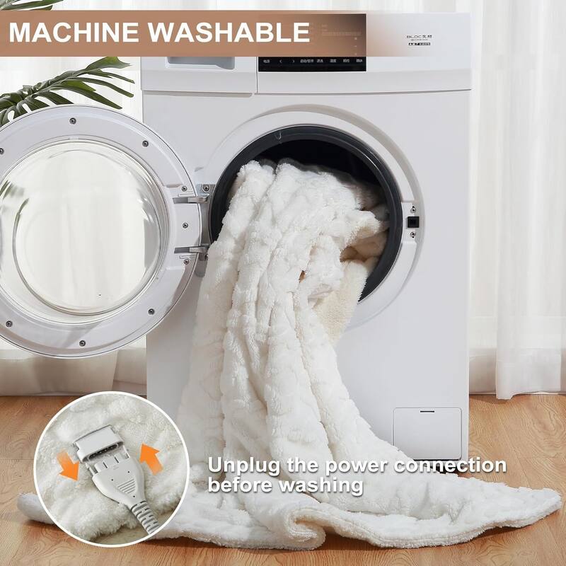 Tufted Sherpa Electric Blanket with 6 Heating Levels for Living Room, Bedroom, White