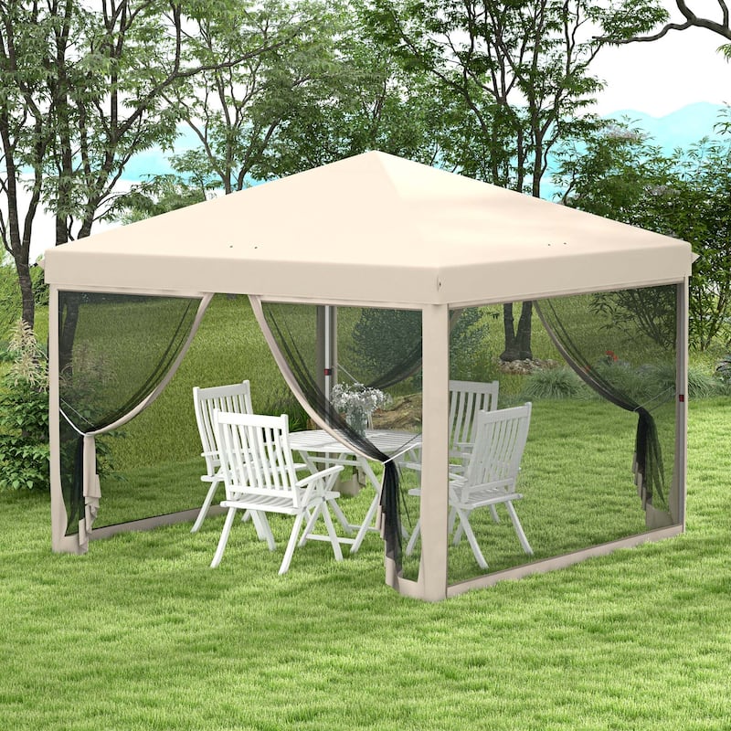 Outsunny 210D Oxford 10' x 10' Pop Up Canopy Tent with Netting, Instant Screen Room House, Tents for Parties, Height Adjustable - Tan