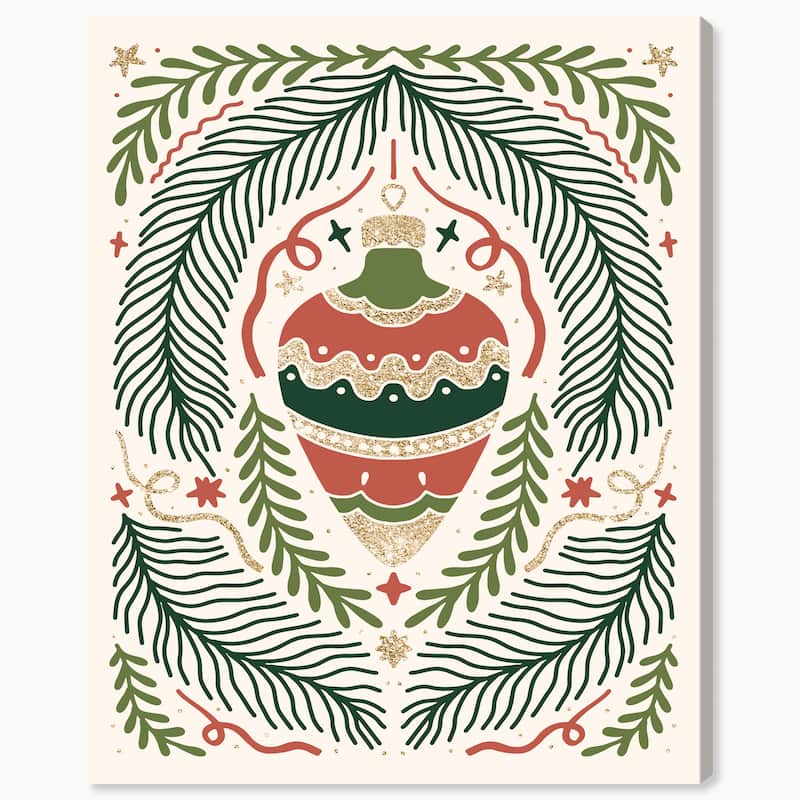 Wynwood Studio Canvas Holiday and Seasonal Glam Scandinavian Ornament Green Glam Wall Art Canvas Print