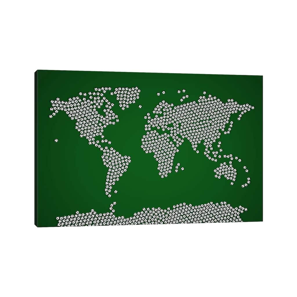 iCanvas "Football Soccer Balls World Map" by Michael Tompsett Canvas Print