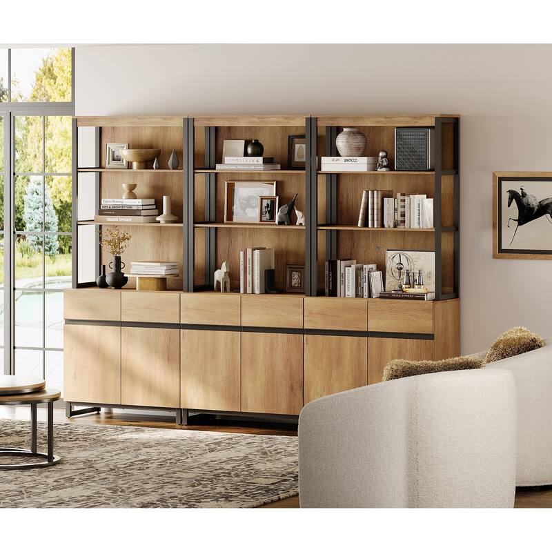 WAMPAT Modern 72" Tall Bookcase with Metal Base and Adjustable Shelves, Library Book Shelf with Storage Cabinet