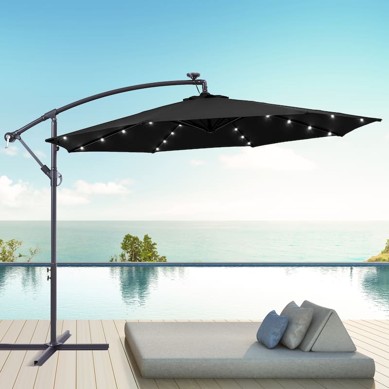 BONOSUKI 10ft Patio offset Umbrella Hanging Umbrella With LED Lights - Black