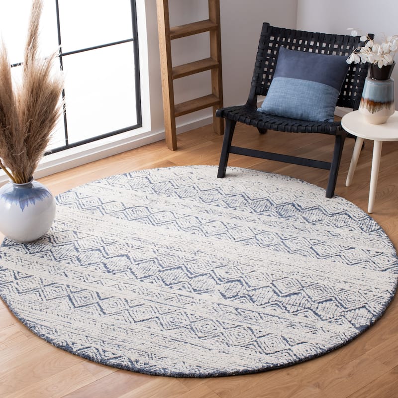 SAFAVIEH Handmade Abstract Mariaana Modern Wool Rug - 6' Round - Blue/Ivory
