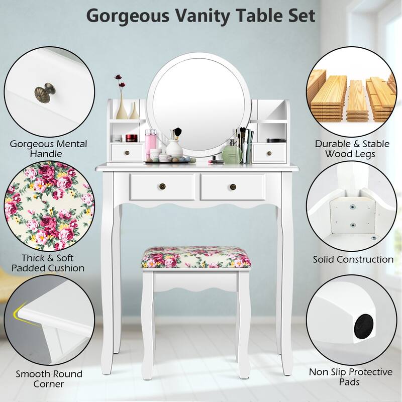Costway Makeup Vanity Table Drawers Oval Dressing Table Kids Gift