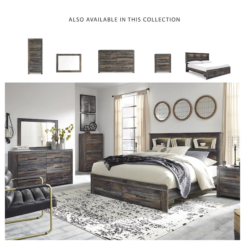 Drystan Rustic Brown Bookcase Bed with Footboard Storage Drawers