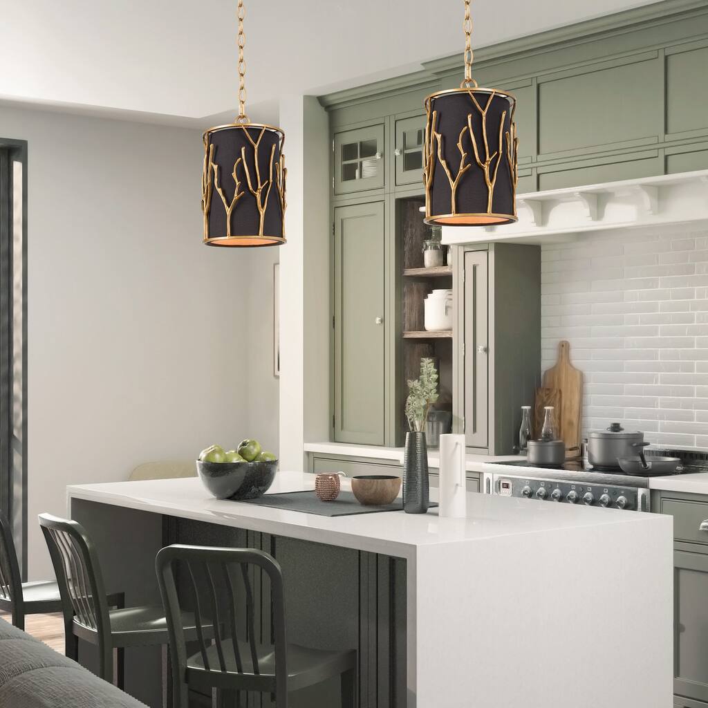 Malryn Mid-Century Modern 1-Light Brass Gold Cylinder Pendant for Kitchen Island - D7.5" x H12"