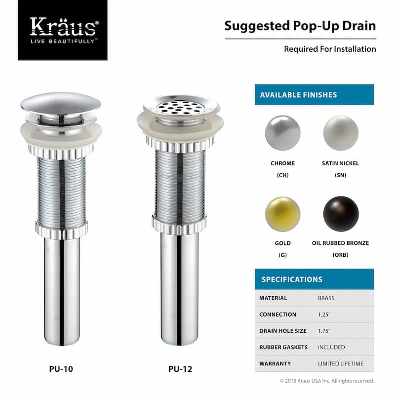 Kraus 19-1/4" Ceramic Vessel Bathroom Sink - Includes Pop-Up Drain
