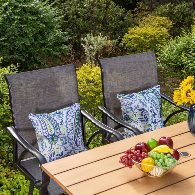 5-Piece Patio Bar Stool Set Wood-grain Bar Table & Textilene Swivel Stools