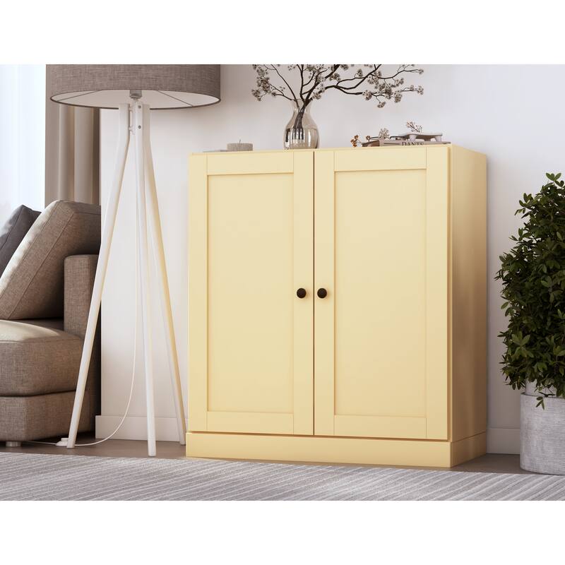 Palace Imports 100% Solid Wood 3-Shelf Bookcase with Shaker Doors and Adjustable Shelves - Yellow